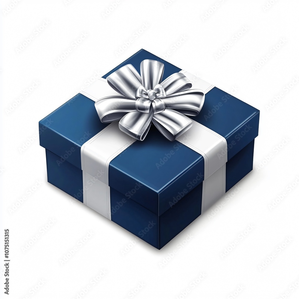 Dark Blue Gift Box with Silver Bow, Clean and Elegant, Isolated on White Background Dark Blue Gift Box with Silver Bow, Clean and Elegant, Isolated on White Background
