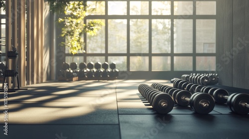 Versatile dumbbells in a modern fitness studio with natural lighting and a motivating atmosphere photo