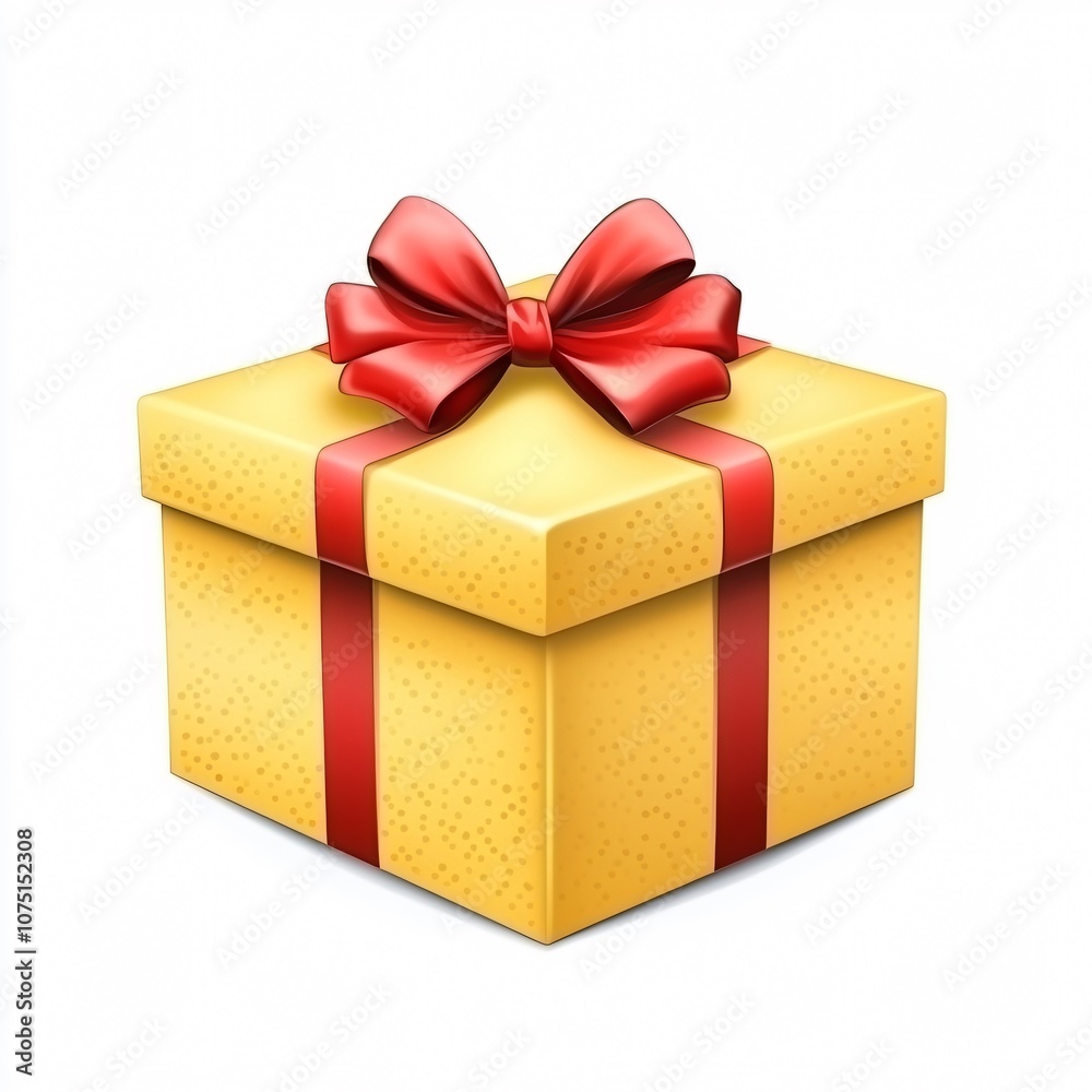 Gold Gift Box with Red Ribbon Isolated on White Background Gold Gift Box with Red Ribbon Isolated on White Background
