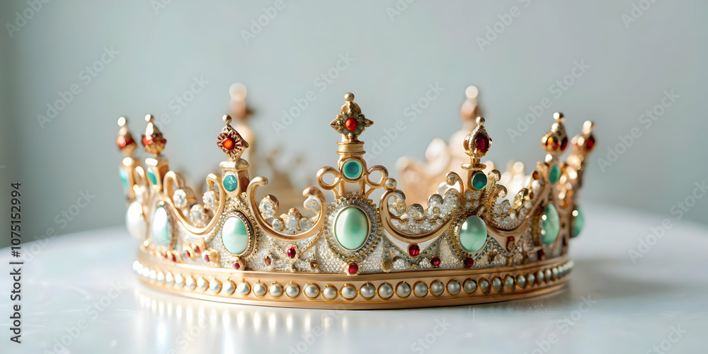 Obraz premium Detailed Close Up of Reyes Magos Traditional Crowns with Intricate Designs and Festive Embellishments for Photo Stock Concept - Perfect for Magazine Advertisements and Banners with Copy Space