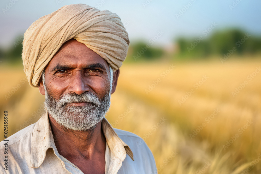 Happy indian farmer standing at agriculture field Happy indian farmer standing at agriculture field