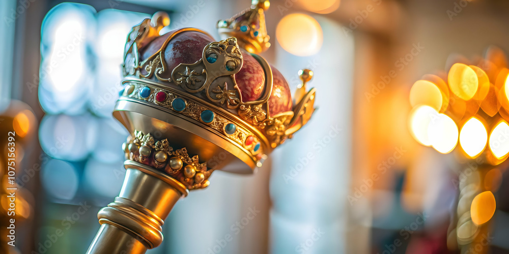 Naklejka premium Macro Shot Reyes Magos Glowing Staff Intimate Photography Light Craftsmanship Magazine Ad Banner Copy Space Concept High-Quality Photo Stock Image Ideal for Marketing Campaigns Unique Shots