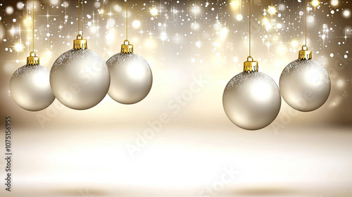 A white background with a bunch of gold christmas ornaments