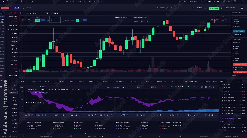 Detailed Chart Interface on a Professional Trading Platform Displaying Green and Red Candle Patterns Trend Indicators and Support Lines for Financial Analysis and Investment Decision Making Detailed Chart Interface on a Professional Trading Platform Displaying Green and Red Candle Patterns Trend Indicators and Support Lines for Financial Analysis and Investment Decision Making