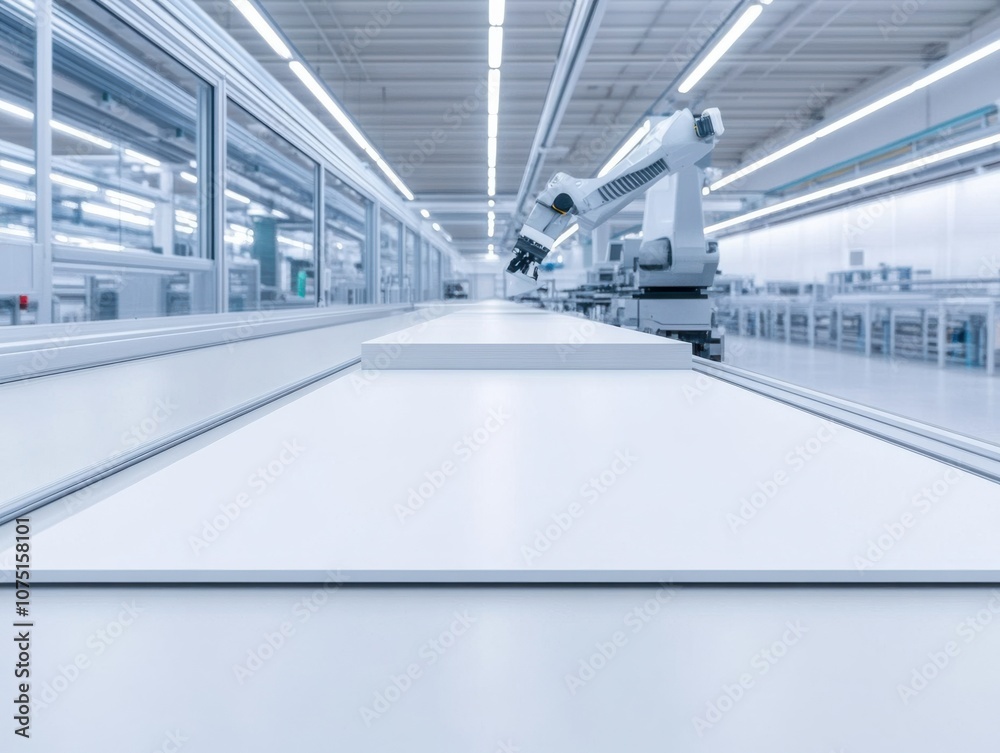 Modern automated factory interior with robotic arms and efficiency. Modern automated factory interior with robotic arms and efficiency.
