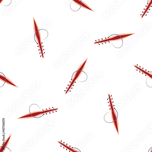 Seamless pattern of surgical wounds with stitches, representing postoperative care or skin injury