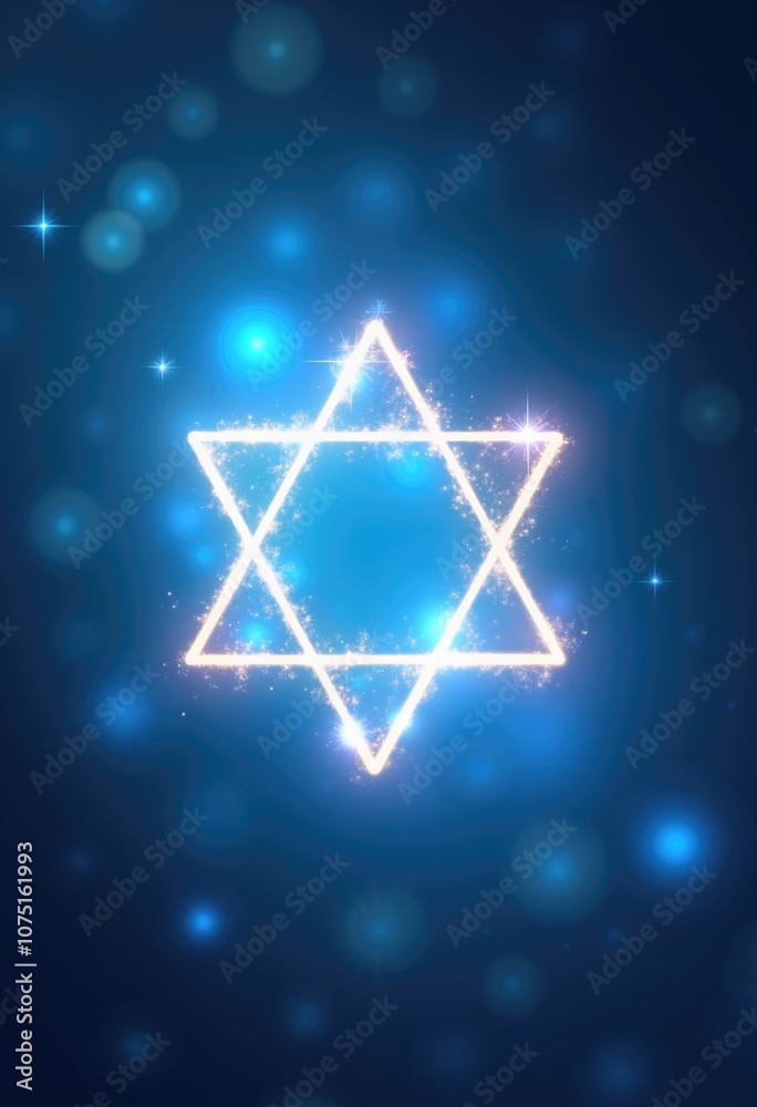 Star of David over blurred blue background with shining lights and sparkles. Symbol of Judaism. Jewish memory day. Hanukkah, Passover, Shavuot, Yom Kippur holiday. Happy Independence Day of Israel. Star of David over blurred blue background with shining lights and sparkles. Symbol of Judaism. Jewish memory day. Hanukkah, Passover, Shavuot, Yom Kippur holiday. Happy Independence Day of Israel.