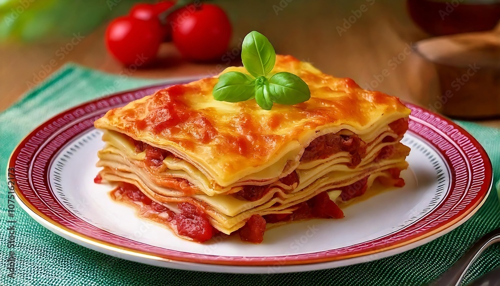 Homemade lasagna layered with pasta, rich tomato sauce, and melted cheese. Homemade lasagna layered with pasta, rich tomato sauce, and melted cheese.