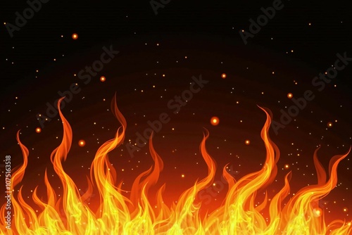 Dynamic and Dramatic Flame Texture on Black Background with Blazing Heat and Fiery Glow for Intense Visuals