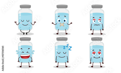 funny medicine vial bottle with various expressions design illustration