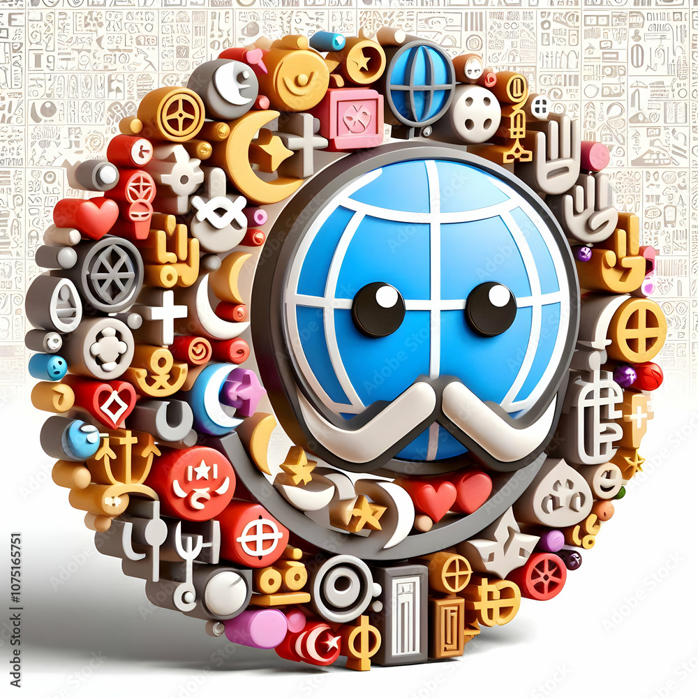 Fototapeta premium 3D Macro Faith Symbols Collage - Close Up Diverse Religious Icons for World Religion Day Advertisement, Unity in Diversity Design, Copy Space for Creative Use, Isolated White Background
