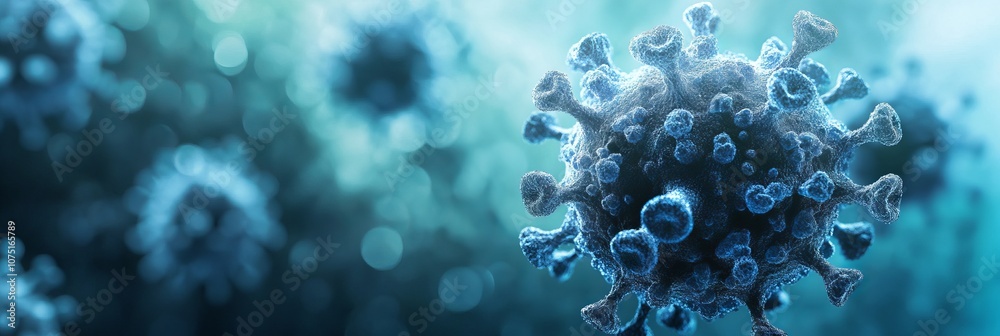 Close-Up of Ultra-Realistic Coronavirus with Blue Background. AI generated illustration Close-Up of Ultra-Realistic Coronavirus with Blue Background. AI generated illustration