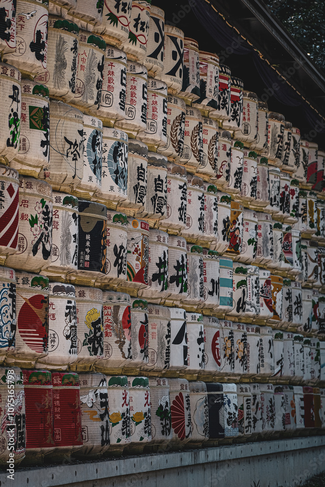 Fototapeta premium wine barrels at meiji jingu