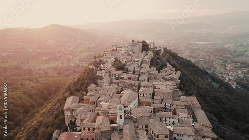 Beautiful aerial view of the small village of Arpino and the Liri valley: From the top of the hill where the village of Arpino sets, a beautiful bucolic view of the Liri Valley