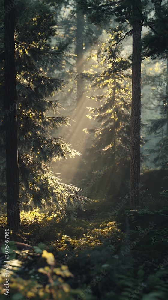 Fototapeta premium Sunbeams Through the Forest