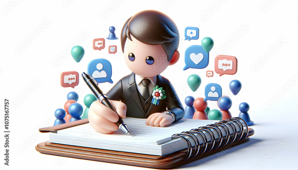 3D Macro Close Up Community Manager Pen Writing Notes Concept Professional Workspace Ample Copy Space Task Planning Icon Isolated White Background 3D Macro Close Up Community Manager Pen Writing Notes Concept Professional Workspace Ample Copy Space Task Planning Icon Isolated White Background