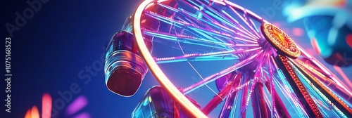 Colorful Ferris Wheel with Neon Lights at Night. AI generated illustration photo