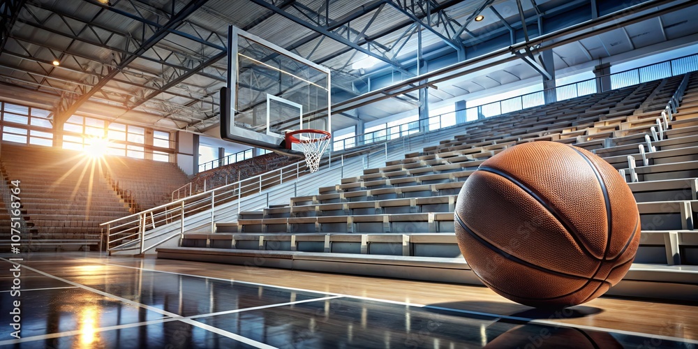 Basketball Court with Sunrise and Empty Stands Basketball Court with Sunrise and Empty Stands
