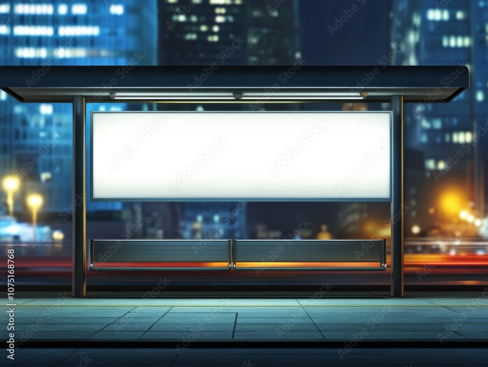 Obraz premium billboard, Banner, 3d, Banner clean, white, free , blank , template, with space for text, front view, in the city on the street, photo, presentation, advertising, contacts, announcement