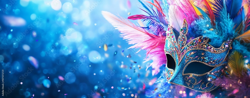 Vibrant Mardi Gras Background with Colorful Feathers and Mask. AI generated illustration Vibrant Mardi Gras Background with Colorful Feathers and Mask. AI generated illustration