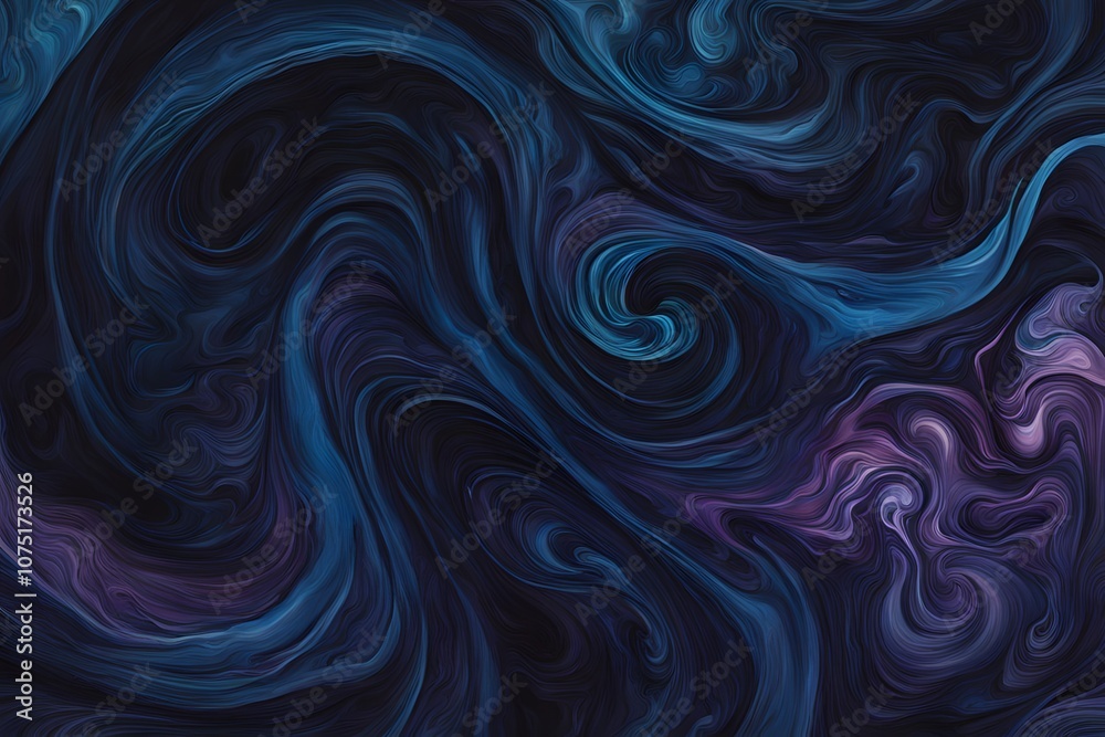 Fototapeta premium Deep inky blues and purples swirling together resembling a dark ocean at night, Ai Generated 