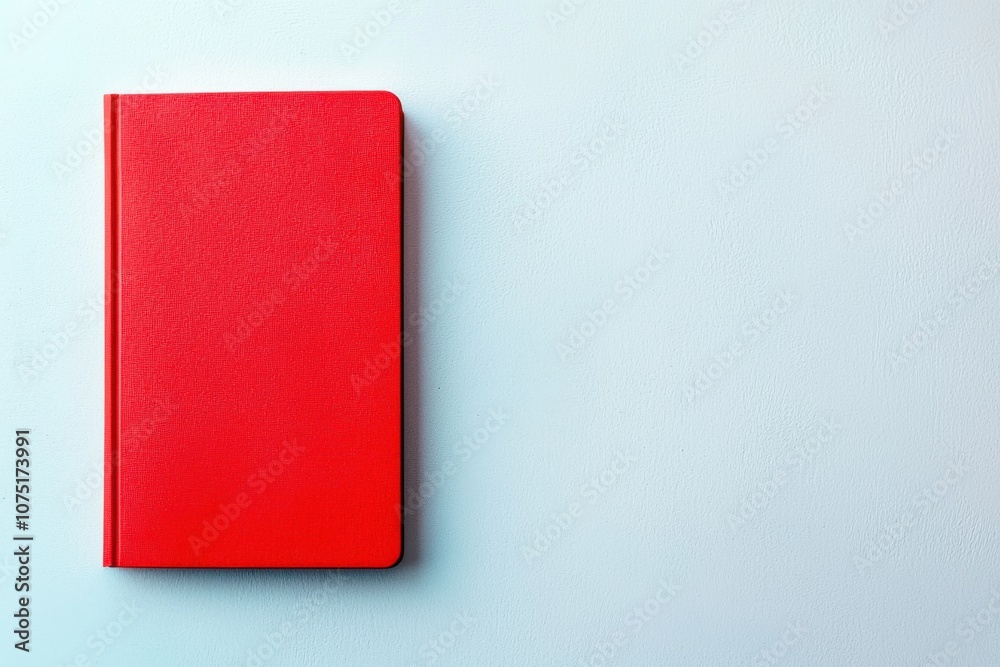 A simple red notebook on a light blue background, ideal for notes and journaling. A simple red notebook on a light blue background, ideal for notes and journaling.