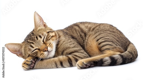 Relaxed Cat in Natural Light on White Background