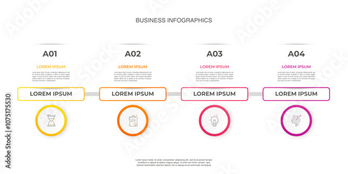 Infographics circle timeline with four templates, icons, labels. Vector business illustrations can be used for process diagram, workflow layout, flowchart, business step, banner, web.