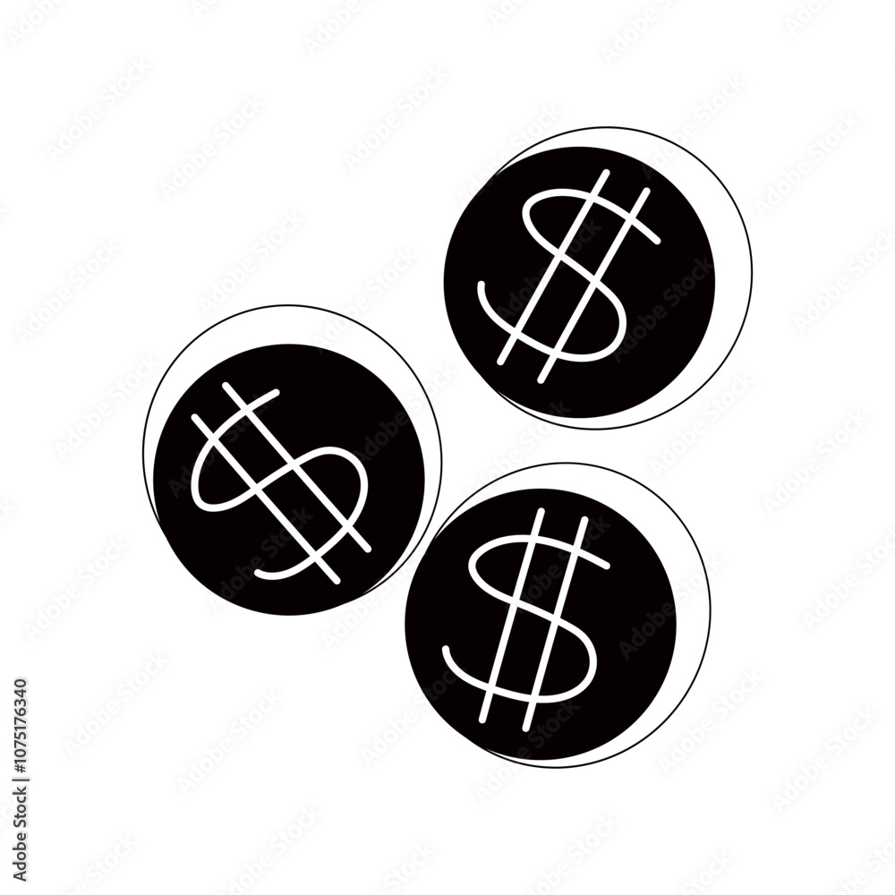 Coins with dollar sign. Vector black and white illustration Coins with dollar sign. Vector black and white illustration