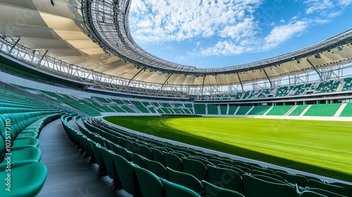 Modern stadium interior showcasing seating and green field.