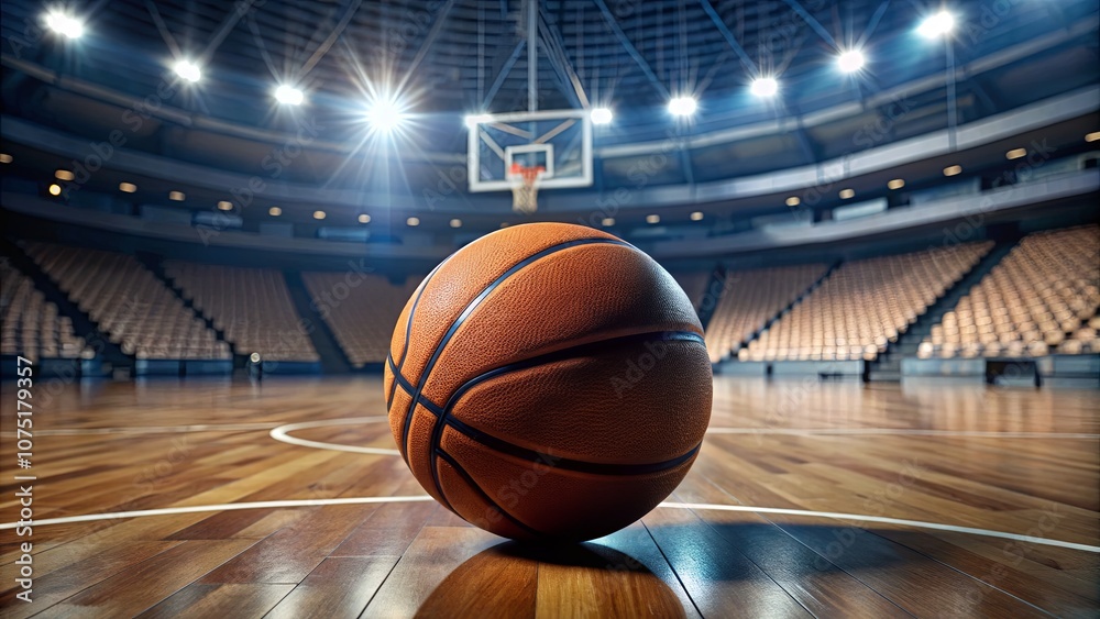 Basketball in an Empty Arena with Bright Lights Basketball in an Empty Arena with Bright Lights