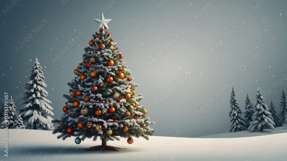 Obraz premium New Year, Christmas decorated tree on white background