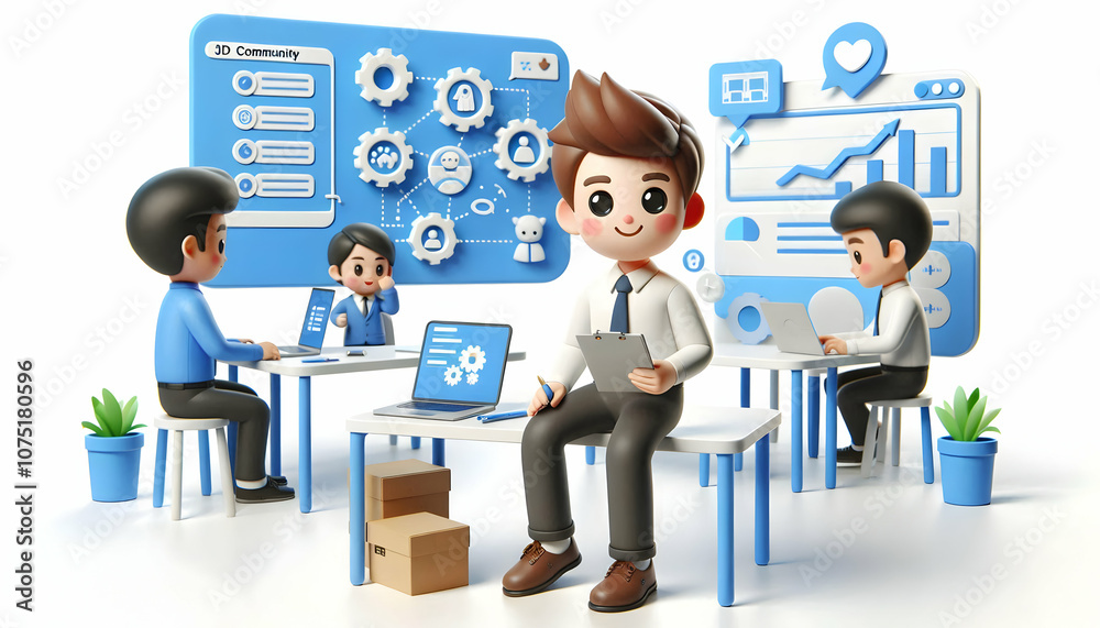 3D Community Manager Leading Community Project, Icon for Collaboration, Space for Team Task Coordination, Monitor Progress, Isolated on White Background, Ample Copy Space for Text 3D Community Manager Leading Community Project, Icon for Collaboration, Space for Team Task Coordination, Monitor Progress, Isolated on White Background, Ample Copy Space for Text