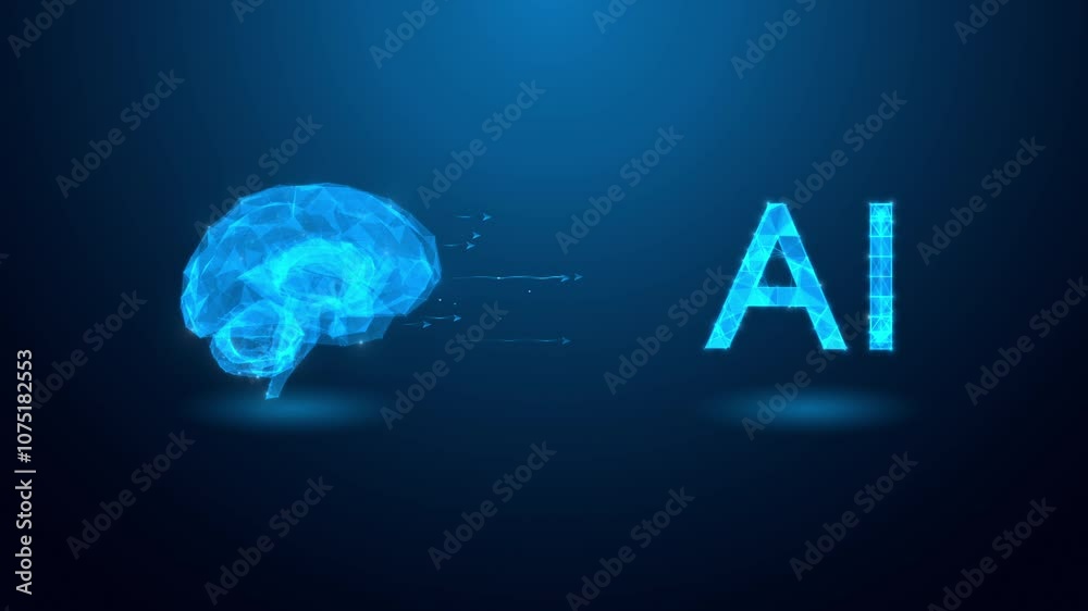 Futuristic Artificial Intelligence Brain Concept with Glowing Blue Polygons and Circuit Diagram Background
