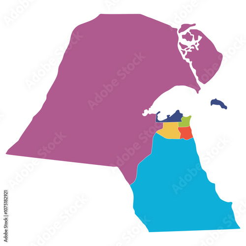 Kuwait map. Map of Kuwait in administrative provinces in multicolor