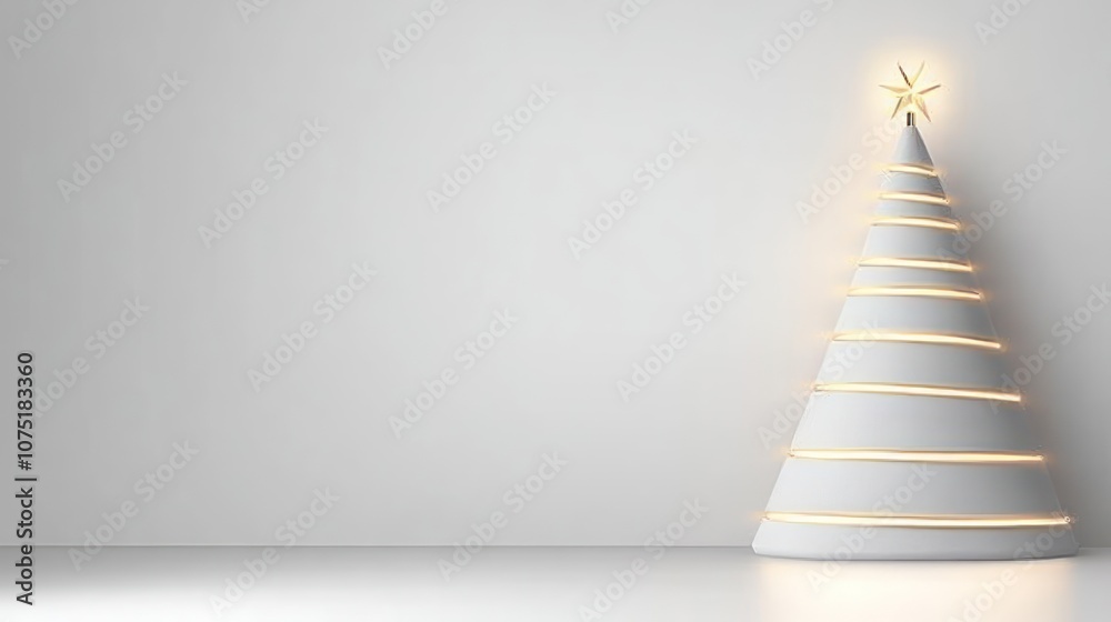 Obraz premium A minimalist Christmas tree with glowing lights in a simple, modern setting.