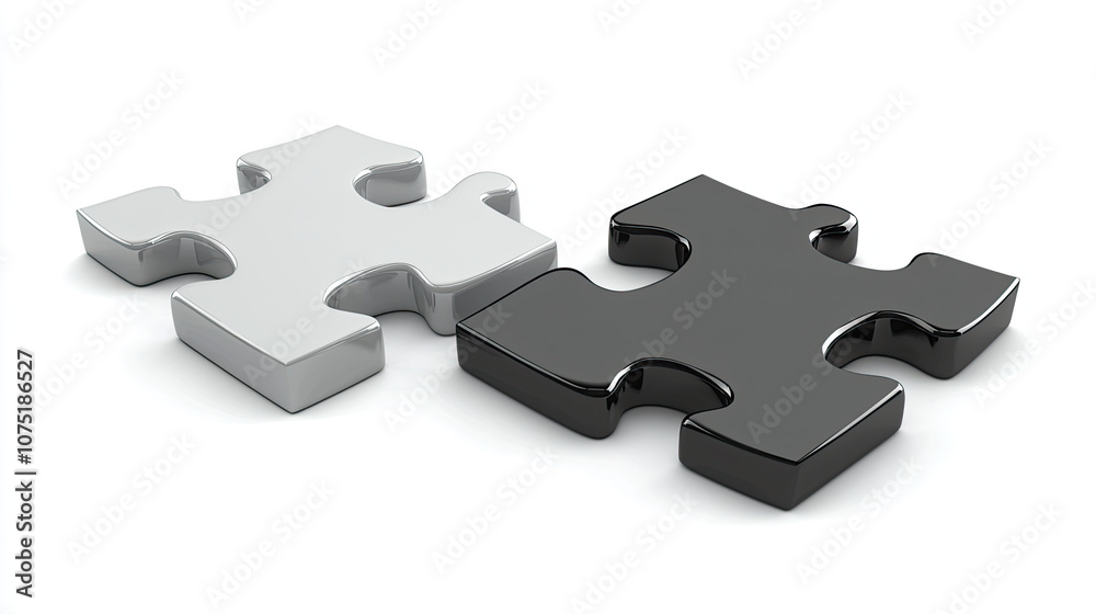 Puzzle pieces in contrasting black and white colors symbolize unity and diversity. This captures essence of collaboration and problem solving Puzzle pieces in contrasting black and white colors symbolize unity and diversity. This captures essence of collaboration and problem solving