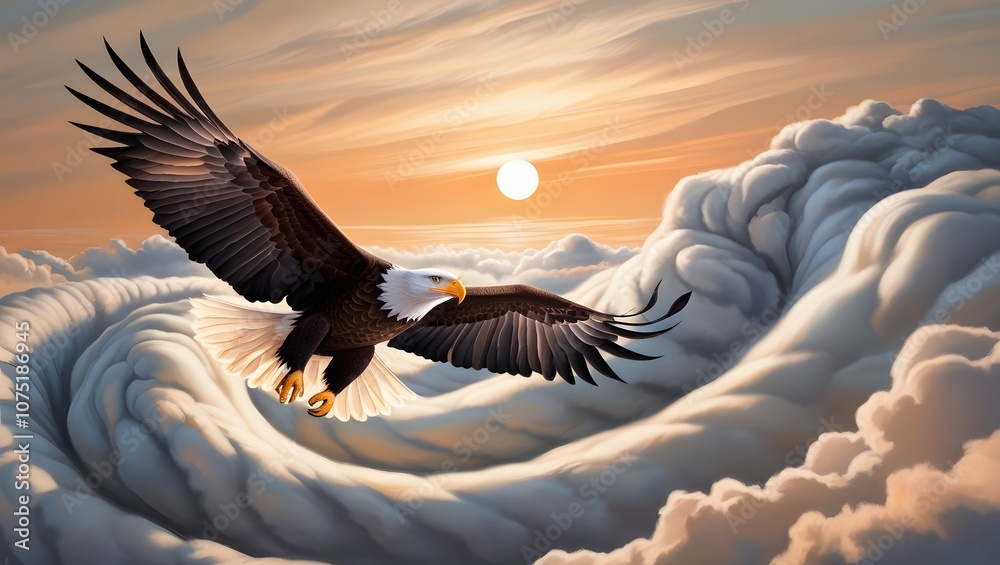 Obraz premium Bird Flying Through Clouds, generative AI