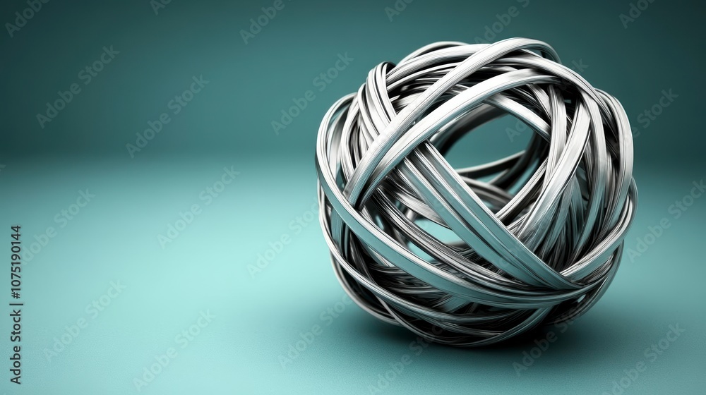 Abstract metallic sphere formed from interwoven bands Abstract metallic sphere formed from interwoven bands