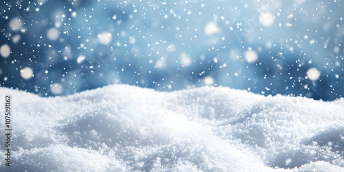 Snowy Landscape with Falling Snowflakes in Winter