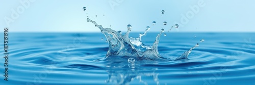 A water drop creates a splash and ripples in a still blue pool photo