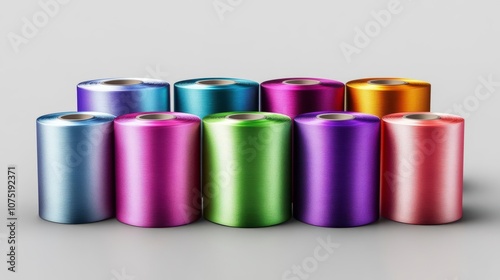 A collection of shiny spools of thread in various colors