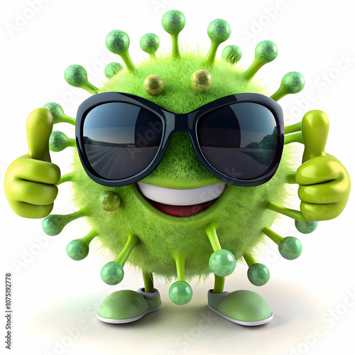 A germ character performing a humorous and playful dance,
