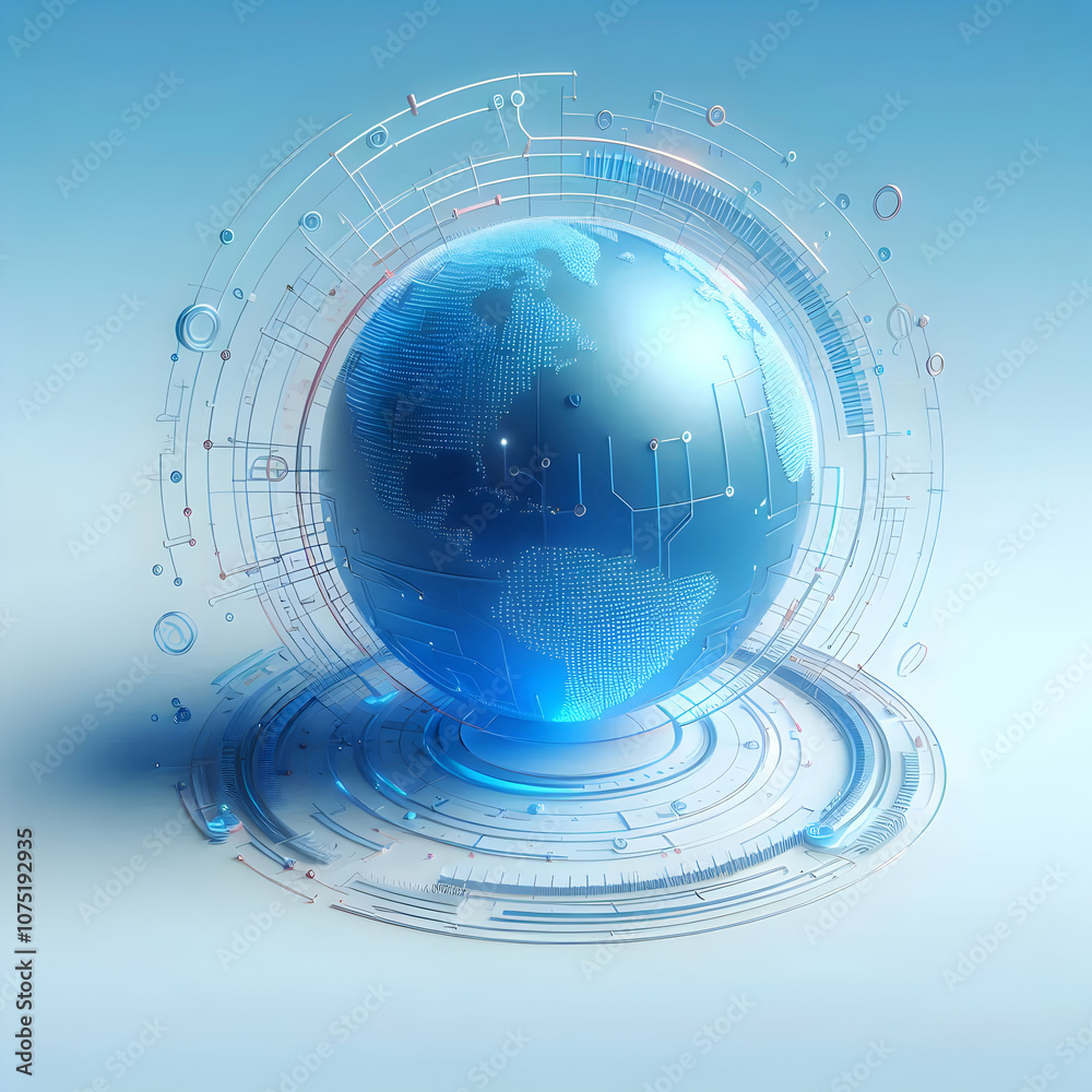 Obraz premium 3D Plain Gradient Blue Background with Sci Fi Digital Overlays, Circuit Lines, Data Streams - Clean, Modern Design with Copy Space for Science Fiction Day Advertisements, Banners, Marketing