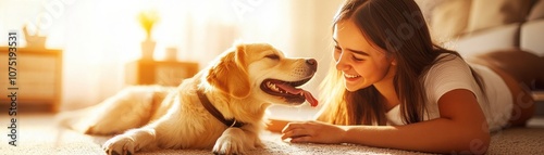 Happy dog enjoys playing with its owner. photo