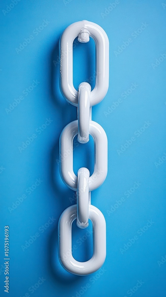 A white chain hangs vertically against a backdrop A white chain hangs vertically against a backdrop