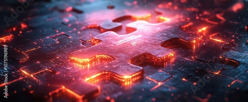 futuristic api integration concept visualized with neon puzzle pieces interlocking seamlessly against a dynamic digital background suggesting smooth connectivity and advanced system interoperability