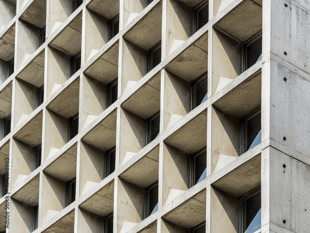 A close-up view of a concrete building facade featuring a grid of square windows, showcasing a modern architectural design. A close-up view of a concrete building facade featuring a grid of square windows, showcasing a modern architectural design.
