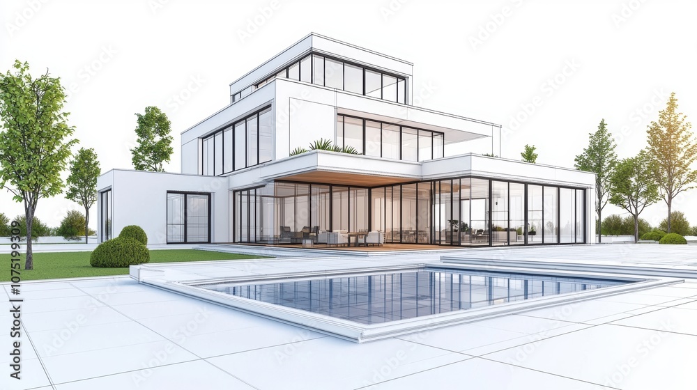 Modern architectural design of a luxury villa with pool Modern architectural design of a luxury villa with pool
