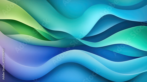 vibrant abstract background featuring flowing waves in shades of blue, green, and turquoise, creating sense of depth and movement. Ideal for digital design